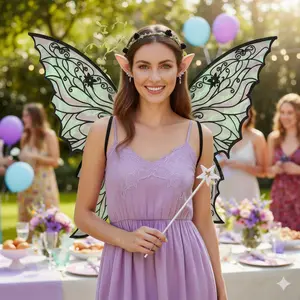 Adult & Girl Fairy Wings Costume Set, Includes Wreath, Magic Wand, Elf Ears, Organza Butterfly Wings, Perfect for Role-Playing Parties Accessories
