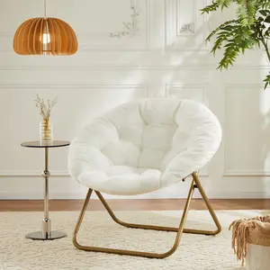 Faux Fur Saucer Chair for Adults, Comfy Disc Lounge Chair with Metal Frame & 226lb Capacity for Living Room & Bedroom