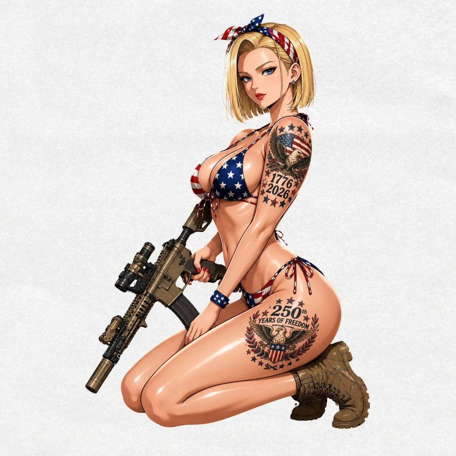 USA 250th Anniversary Patriotic Bikini Girl Vinyl Sticker  American Freedom Decal