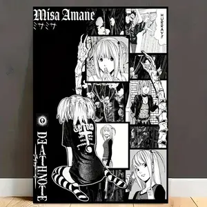 Misa Amane Manga Wall Art Display, Death Note Anime Poster Featuring Gothic Aesthetic, Black and White Prints for Shinigami Otaku Room Decor