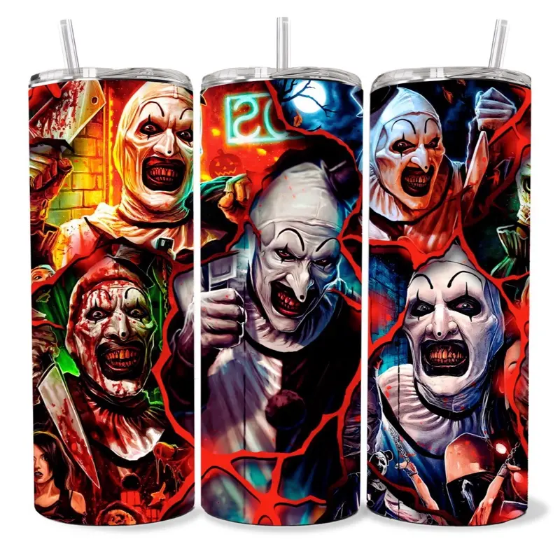 Terrifier 20 oz Tumbler - BPA Free, Stainless Steel, Leak Proof, Clear Lid, Includes Straw