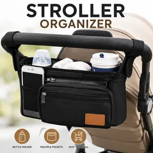 Universal Stroller Organizer With Insulated Cup Holder Detachable Phone Bag & Shoulder Strap, Fits For Stroller Like Uppababy, Baby Jogger, Britax, BOB, Umbrella And Pet Stroller