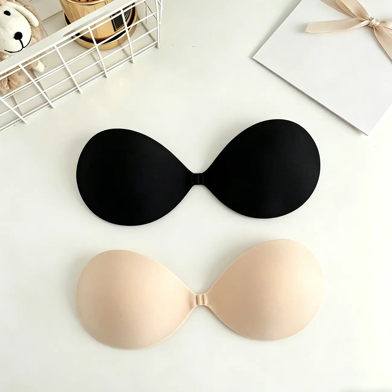 Quietlake Women's Front Closure Strapless Backless Bra, ReusableSeamless Nipple Covers & Thickened Push-Up Bra Pad Inserts -82.3% Nylon 17.7% Spandex Breast Lift Pads, RemovableWashable, Multi-Occasion for Wedding Dresses, EveningParties, Clubwear