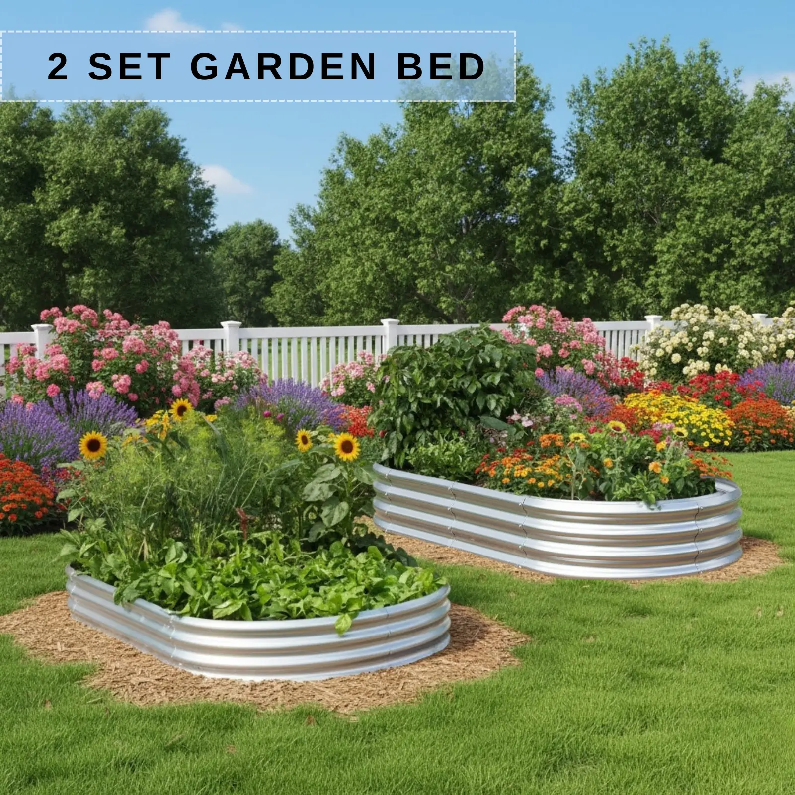 Utopia Home Galvanized Raised Garden Bed Bundle Set (2-Pack + 1-Pack Planter Bed) - Lightweight Metal Elevated Planting Box, Outdoor Planters for Outdoor Plants, Easy-Assembly Patio Use for Vegetables, Fruits & Flowers, Outdoor Planter Boxes