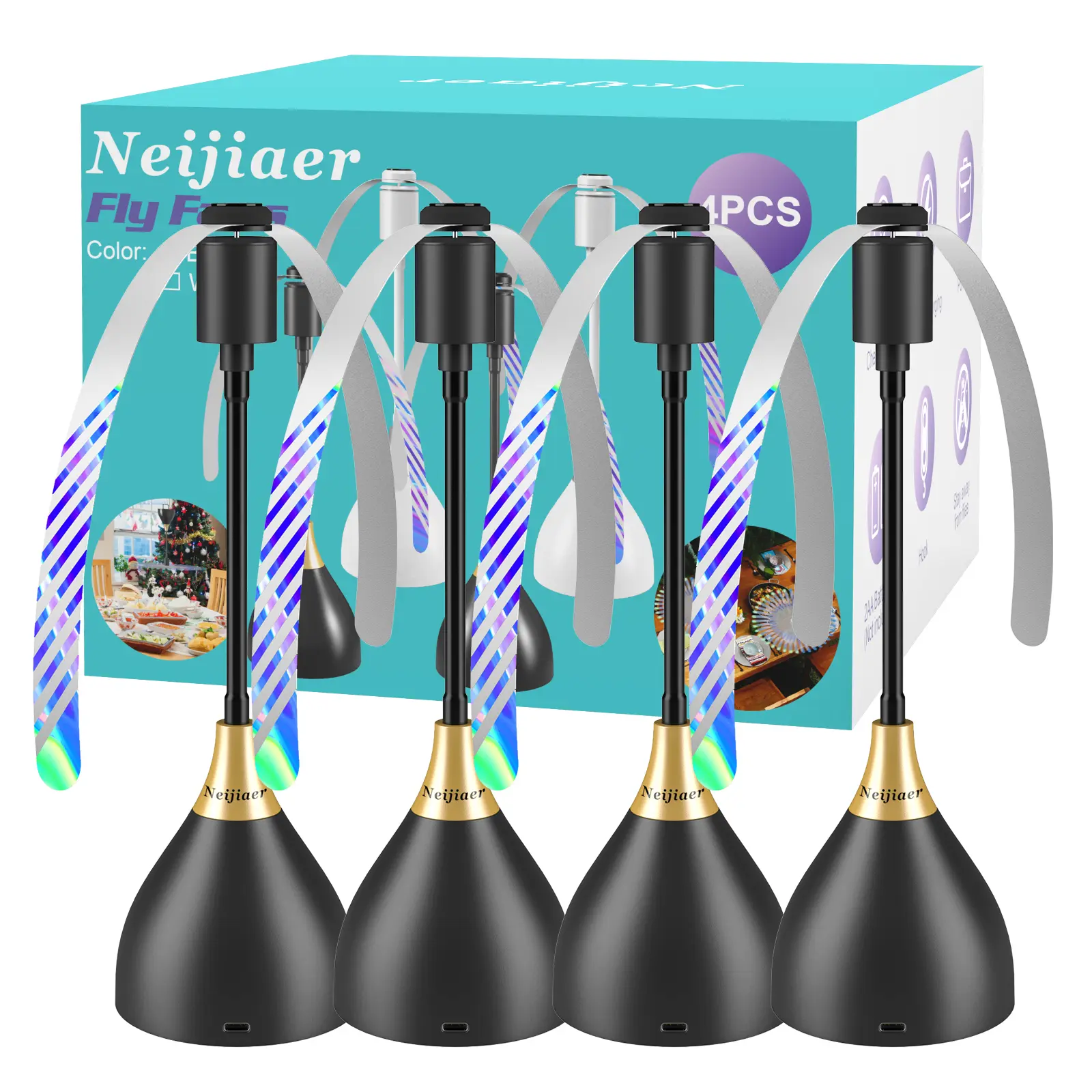 4pcs Desktop Fly Repellent Fan, Indoor And Outdoor Fly Repellent Fan with Soft Blade Design, Safe, No Battery, Usb or Battery Powered