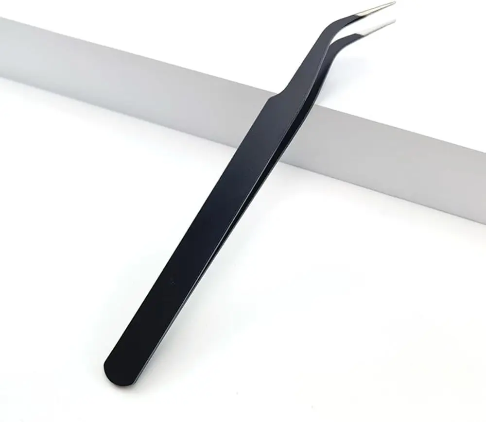 Black & Pink Precision Curved Tweezers for Nail Gems & False Lashes, Easy-to-Use Beauty Tool for DIY Nail Art & Makeup