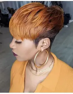 Pixie Cut Wig, Short Hair Wigs with Bangs Pixie Cut Wigs for Black Women Short Wigs For African American Women Layered Mix Orange Color Synthetic Hair Wigs