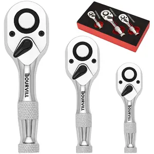 Stubby Ratchet Set, 1/4", 3/8", 1/2" Drive Ratchet Handle Wrench 72-Tooth Quick-Release Reversible, Gift for Men Mechanic Hand Tools