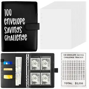 100 Envelopes Money Saving Challenge - A5 Money Saver Budget Binder Book with Cash Envelopes and Numbers, 100-Days of Easy and Funny Ways to Save $5,050 Cash Envelope Challenge Binder, Black, Pink, Blue, Father's Day Gifts