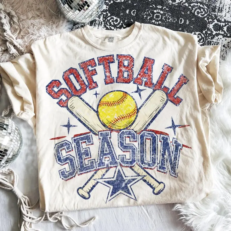 Softball Season Retro Checkered T-shirt Trendy Softball Tee Softball Season T-shirt Retro Softball Shirt Softball T-shirt Checker Original