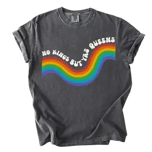 Comfort Colors No Kings YAS Queens Shirt, Rainbow Pride Ally Tee, Groovy Equality Graphic Gift For LGBTQ Supporters Fun
