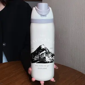 32oz Artistic Mountain Dual-Use Sports Water Bottle, Vacuum Flask, Stainless Steel Vacuum Insulated, Large Capacity Fruit Cup, Perfect Gift for Women, Stainless Steel Drinkware