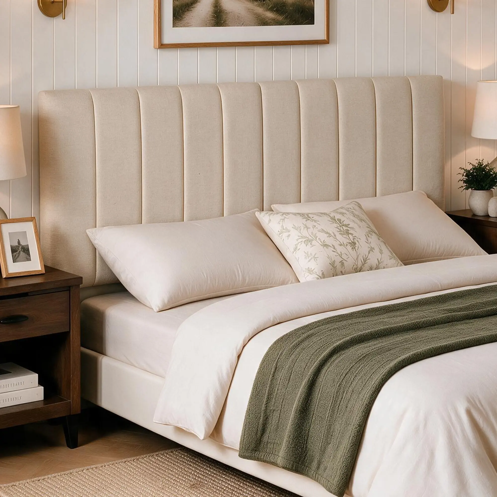 Vertical Channel Upholstered Headboard for Full, Queen, King & California King Beds, Adjustable Height Design, Wall Mount or Bed Frame Installation