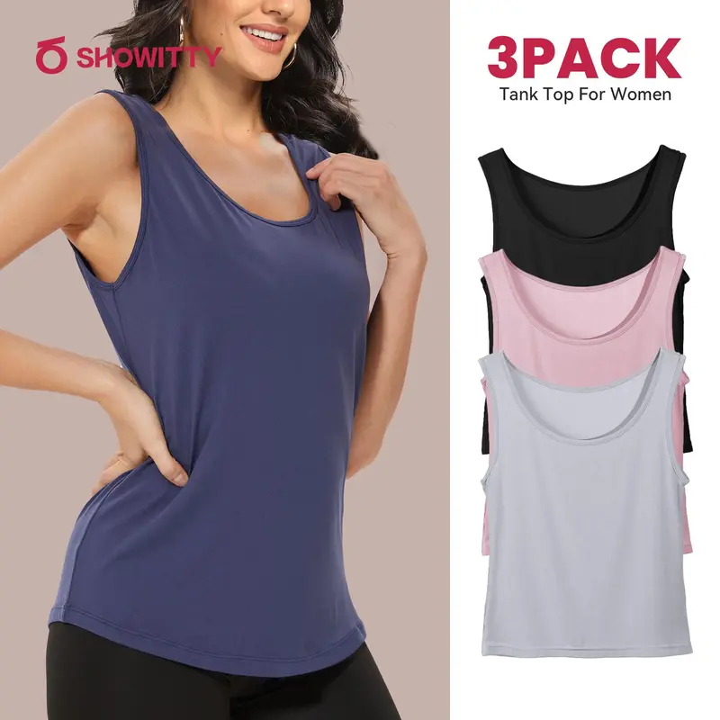 SHOWITTY 3 Pack Women's Plus Size Casual Sleeveless Summer Tank Tops - Lightweight Breathable Round Neck for Daily Wear