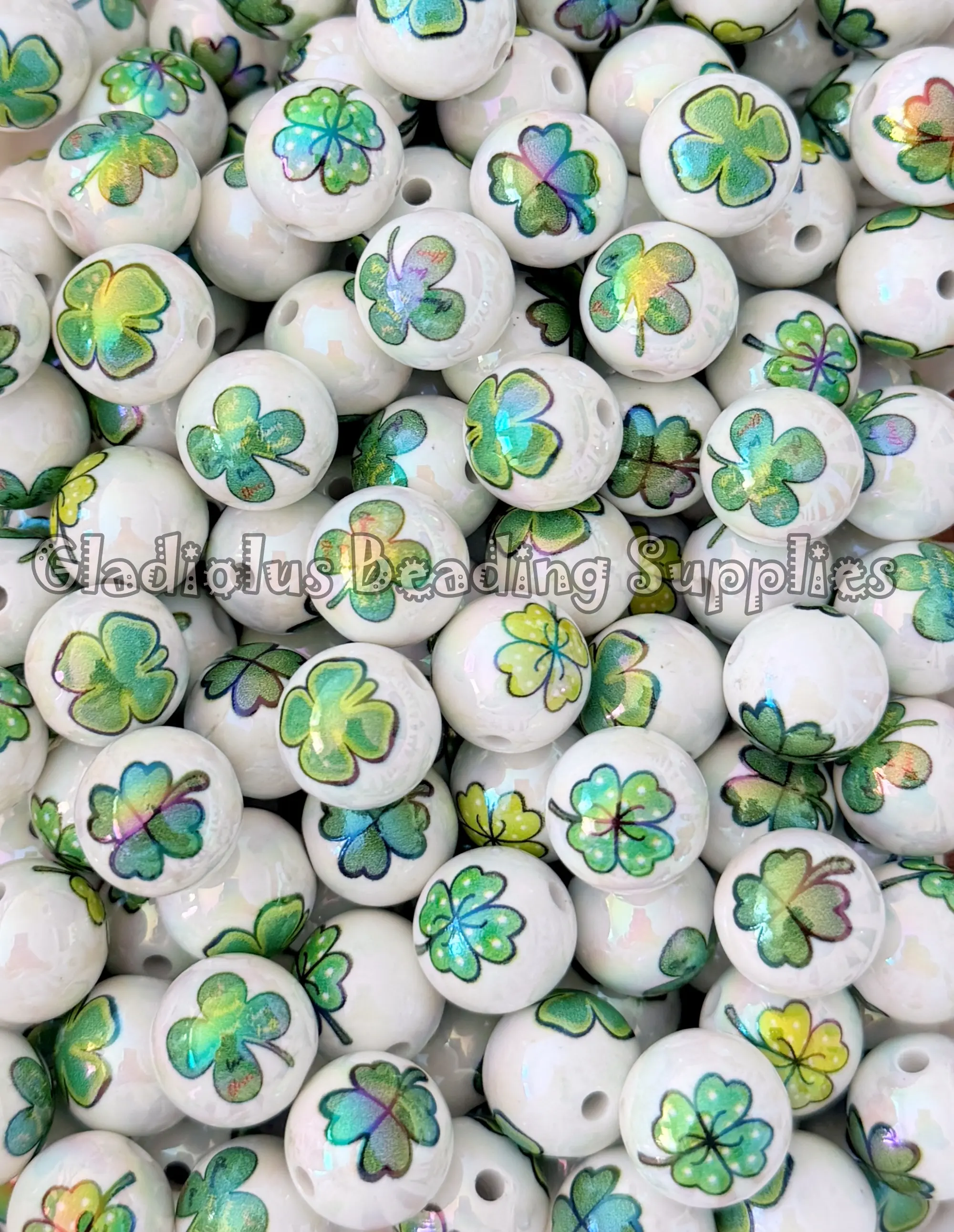16mm Clover Mixed Beads for Chunky Necklaces, Beaded Pens, and Crafts, Saint Patrick Beads, Leaf, Clover, Shamrock