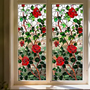 2 PCS Floral Rose Window Stickers - Electrostatic Cling Decals for Bedroom & Living Room, Spring & Valentine's Day/Mother's Day Glass Decor, Decorative Sticker, Easy Apply No-Residue Window Art, Floral Pattern Sticker, Decoration Sticker