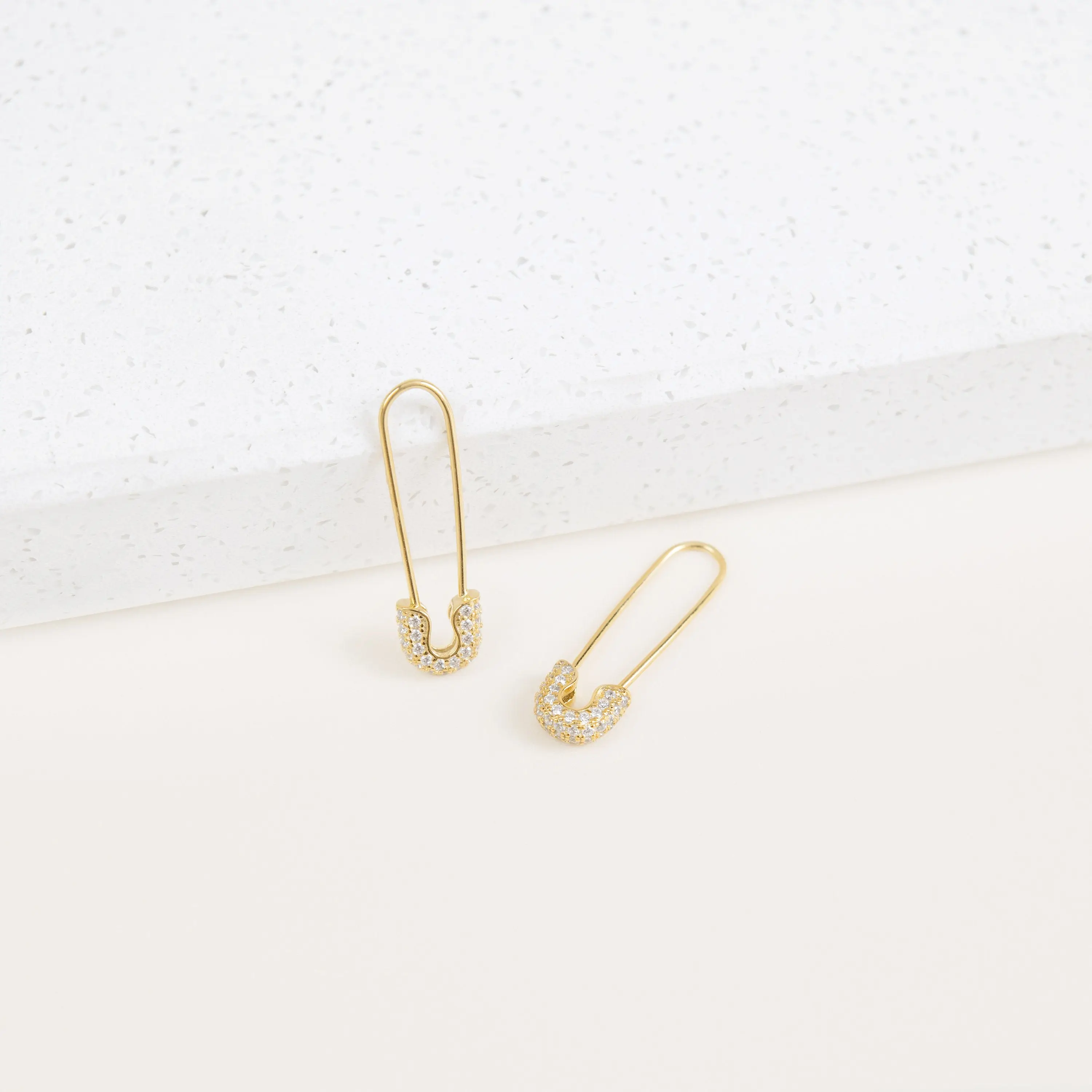 Pave Safety Pin Earrings by Caitlyn Minimalist - Modern Geometric Diamond Hoop Earrings in Gold - Minimalist Jewelry - Gift for Her