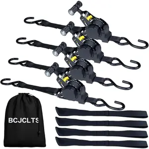4-Pack Heavy Duty Self-Retracting Ratchet Straps, 1"x10' Size Tie Down Straps with Soft Loops for Secure Fastening of Motorcycle, Truck (Automotive & Motorcycle Accessory), 1X10 Feet Size
