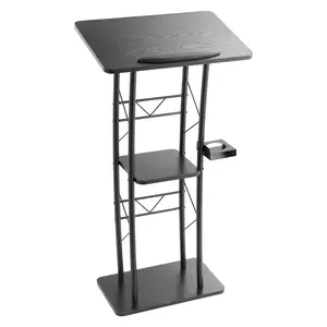 【fathersdaygift】VEVOR Podium Stand, 47-Inch Metal Lectern, Curved Standing Podium with Wide Reading Surface, Open Storage Compartment, Book Stopper, Cup Holder, for Classroom, Wedding, Conference, Speech, and Concert