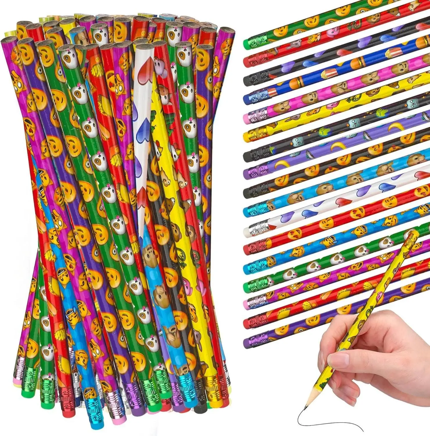 Emoticon No 2 Pencils for Kids - 144 Pack Bulk Kids Pencils #2 with Erasers - Assorted Smiley Birthday Party Favors, Classroom Prizes, Goody Bag Stuffers, Teacher's Educational Supplies Writing Stationery Blue