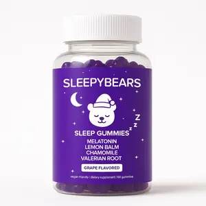 SleepyBears - Sleep Gummies - Melatonin, Lemon Balm, Chamomile, Valerian Root Gummies  - Grape Flavor - One Month Supply (60 gummies) - Calming Sleep Dietary Supplement