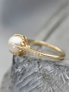 1 PC Elegant Cubic Zirconia & Faux Pearl Ring For Women For Wedding Engagement Anniversary Party Jewelry Valentine's Day Gift