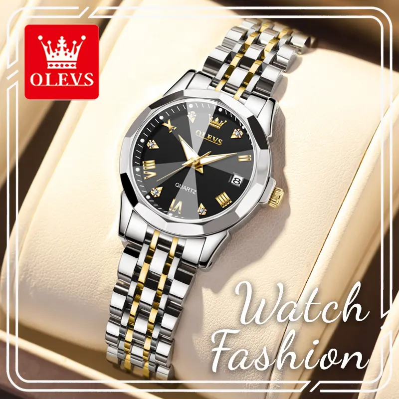 OLEVS Women's Stainless Steel Watch, Quartz Dress Accessories for Women with Rhinestone Roman Markers, Luminous Hands, Date Window, Secure Clasp, 27mm Small Case, 3ATM Water Resistant, Elegant Round Dial, Watches For Women