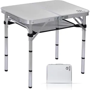 Nice C Adjustable Folding Picnic Table Height Portable Camping Outdoor Lightweight Aluminum with Carry Handle for Beach Indoor Office