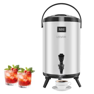 VEVOR Insulated Beverage Dispenser, 3.2 Gal/12L Stainless Steel Thermal Drink Server with Spigot Temp Display, Suitable for Hot and Cold Drinks, for Tea Coffee Water in Cafes Restaurants, Silver