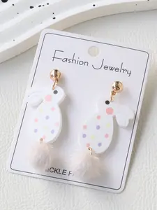 Cute Easter Acrylic Painted Egg Bunny Earrings, Adorable Earrings, Fun Fuzzy Tail Pendants, Sweet Party Gift Ear Drops, All Seasons Jewelry, Party Accessories, Dainty Fashion Jewelry