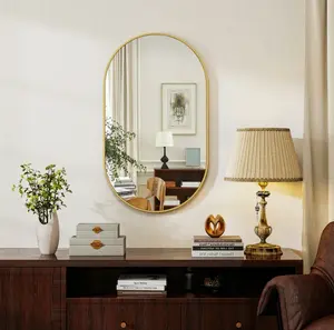 30 x 17.2 Oval Bathroom Mirror Wall Mounted Mirror with Durable Frame, Gold