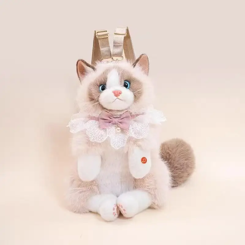 A cute plush cat backpack with a meow button, a hidden zippered pocket, and adjustable shoulder straps—this kawaii plush toy bag is designed specifically for girls and teens, making it the perfect gift for Halloween, Christmas, or any occasion.