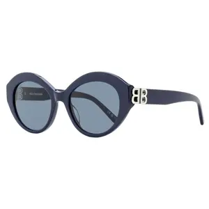 Balenciaga BB Hinge Oval Sunglasses BB0133S 004 Blue/Silver 52mm