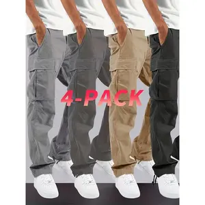 Men’s 4-pack cargo pants, loose fit, multiple pockets, machine washable—ideal for outdoor activities in spring and autumn; men’s trousers/sweatpants; Father’s Day gift