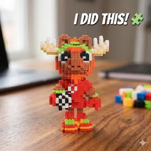 1000+ Pcs Mini Building Blocks Moose Football Mascot - 7.5 Inch Micro Brick 3D Puzzle Kit, Educational Focus & Organization Toy, Creative Birthday Gift for Fans