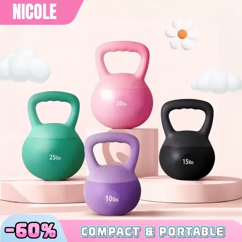 【NICOLE SELECTION】 Women's Soft PVC Leather Kettlebell - 10-30 lbs Sand Filled Home Gym Strength Training Equipment, Nonslip Ergonomic Grip, Floor-Safe Base, Thigh Workout & Muscle Exercise Gear, Home Gym Equipment