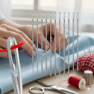 Stainless Steel Self-Threading Needles Kit for Fabric & Clothing Repair, Easy-Use No-Thread Sewing Needles with Anti-Slip Grip, Durable Rust-Proof Hand Sewing Tools for Home Use, Needle Crafts Kit