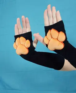 Orange Mochi Stuffed Cat Puffy Pawpad Bean on Black Gloves Furry Cosplay