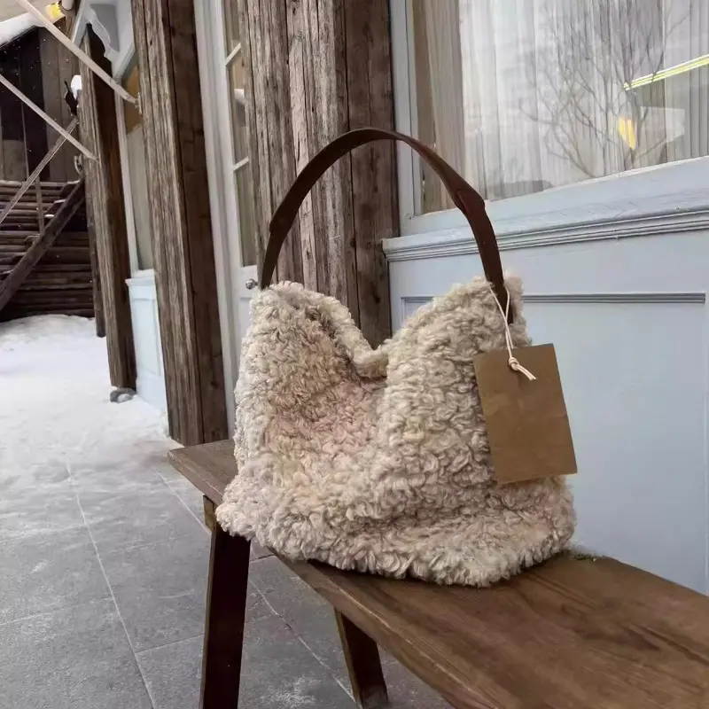 Women's Plush Shoulder Bag by [Brand], Large Capacity Fluffy Crossbody for Autumn and Winter shoulder bags Trendy Satchel Elegant Bum Bags Purse PU Leather Checkerboard Pattern Adjustable Vintage Buckle Commuter Touch Screen Messenger