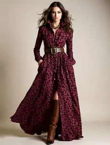 Long Sleeve Button‑Down Maxi Shirt Dress with Pockets