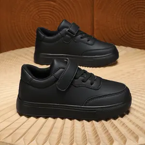 Kids Black School Shoes Boys Girls Casual Sneakers with Velcro Strap Comfortable Uniform Shoes"