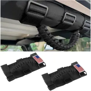 2PCS Roll Bar Grab Handles, Oxford Cloth Upgrade Metal Buckle Paracord Grip Handles, Durable and Strong Car Accessories For Wrangler JL,JLU,JT,JK,JKU,TJ,LJ,YJ (Black)