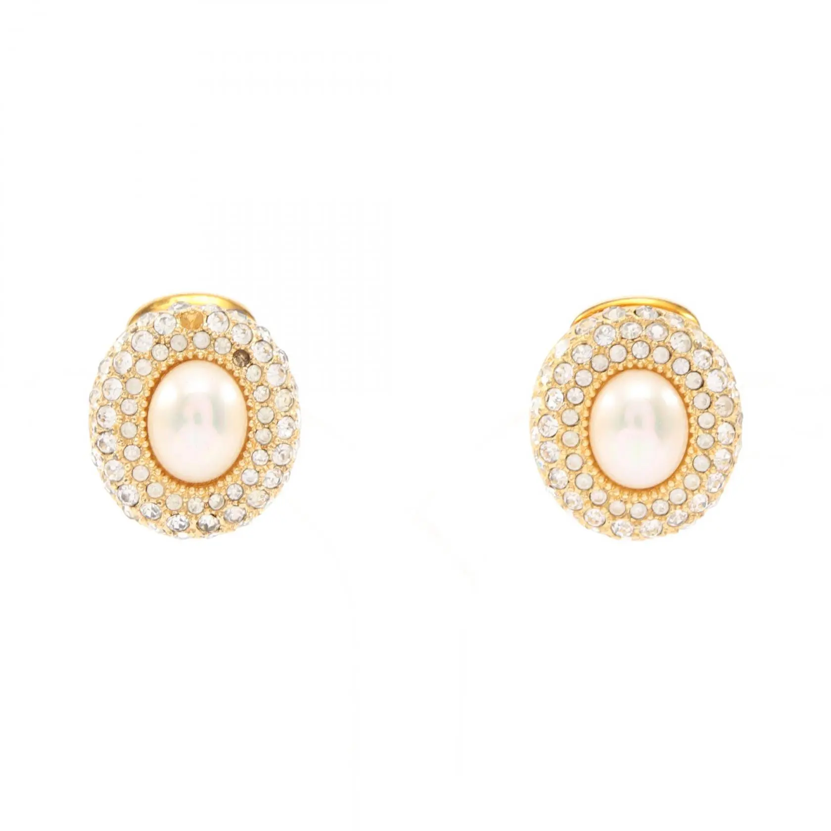 Pre-owned Dior Brass Small Leather Goods Christian Pearl Crystal Earrings