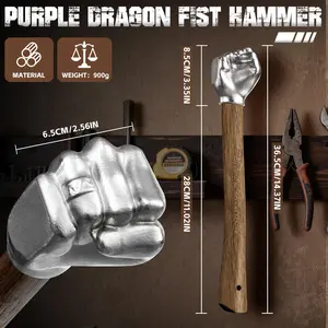 Portable Purple Dragon Stainless Steel Fist-Shaped Hammer with Wooden Handle - Hand Tool for Home, Outdoor Camping, Craft Decor - Christmas Gift for Boyfriend