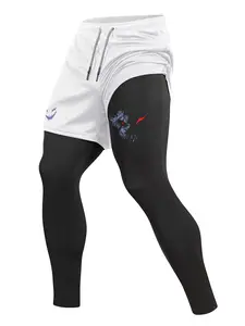 Men's Smiley Face Print Athletic 2 in 1 Compression Pants, Spring Fall Gym Workout Fitness Tights Leggings with Phone Pocket, Zipper Pocket, Towel Loop, Sporty Running Quick Dry Baselayer Activewear