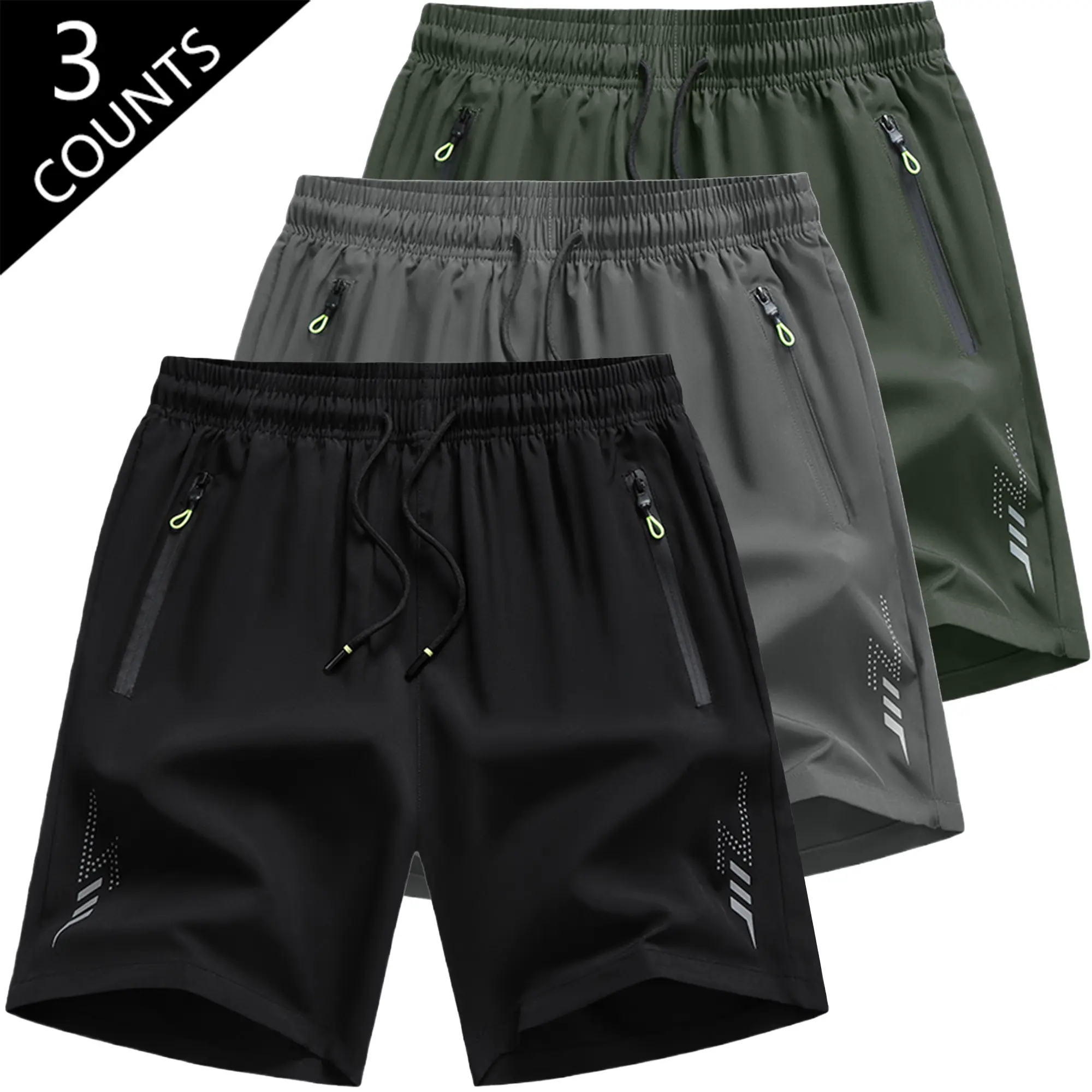 3-Pack Kids Quick-Dry Sports Shorts with Safety Zipper Pockets + Elastic Waist | Lightweight and breathable—ideal for outdoor activities, running, and school outfits; a summer essential!