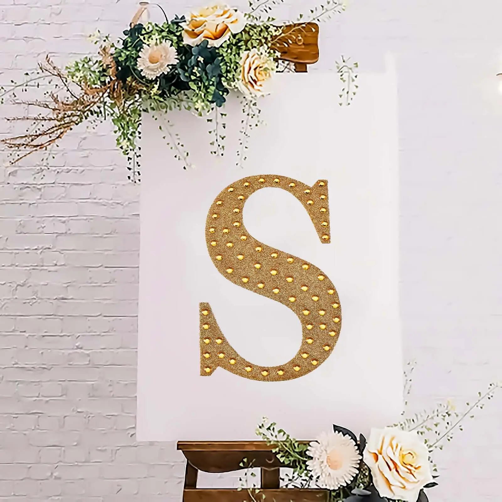 Decorative Rhinestone Alphabet "S" Letter Stickers 8", Gold Glitter Adhesive Craft Letters - DIY Sparkle Embellishments