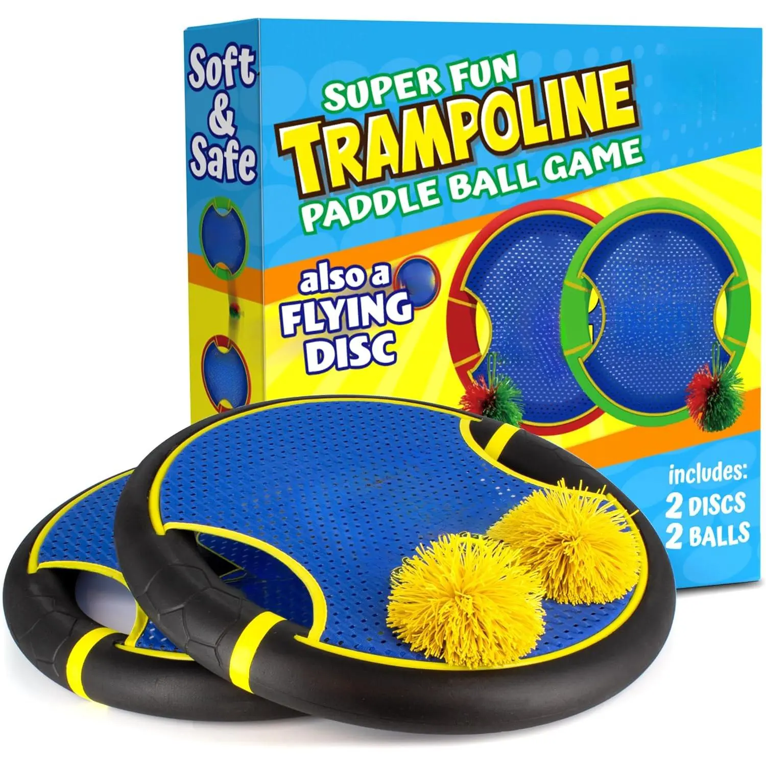 Fun Bouncy Paddle & Stringy Ball Toss & Catch Game - Easy to Use for Kids All Ages - Soft Foam Design for Safe Play Indoors or Outdoors - Also Works as Flying Disc - Great Gift Idea for Boys & Girls
