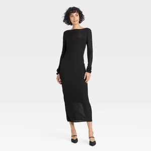Women's Long Sleeve Sheer Maxi Sweater Dress - A New Day