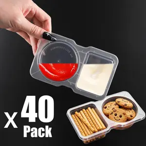 40 Reusable Double-Layer Portion Control Snack Containers with Lids 2 Compartments Plastic Boxes for Meal Prep Snacks Sauces Dips Camping Travel Kitchen Storage Safe
